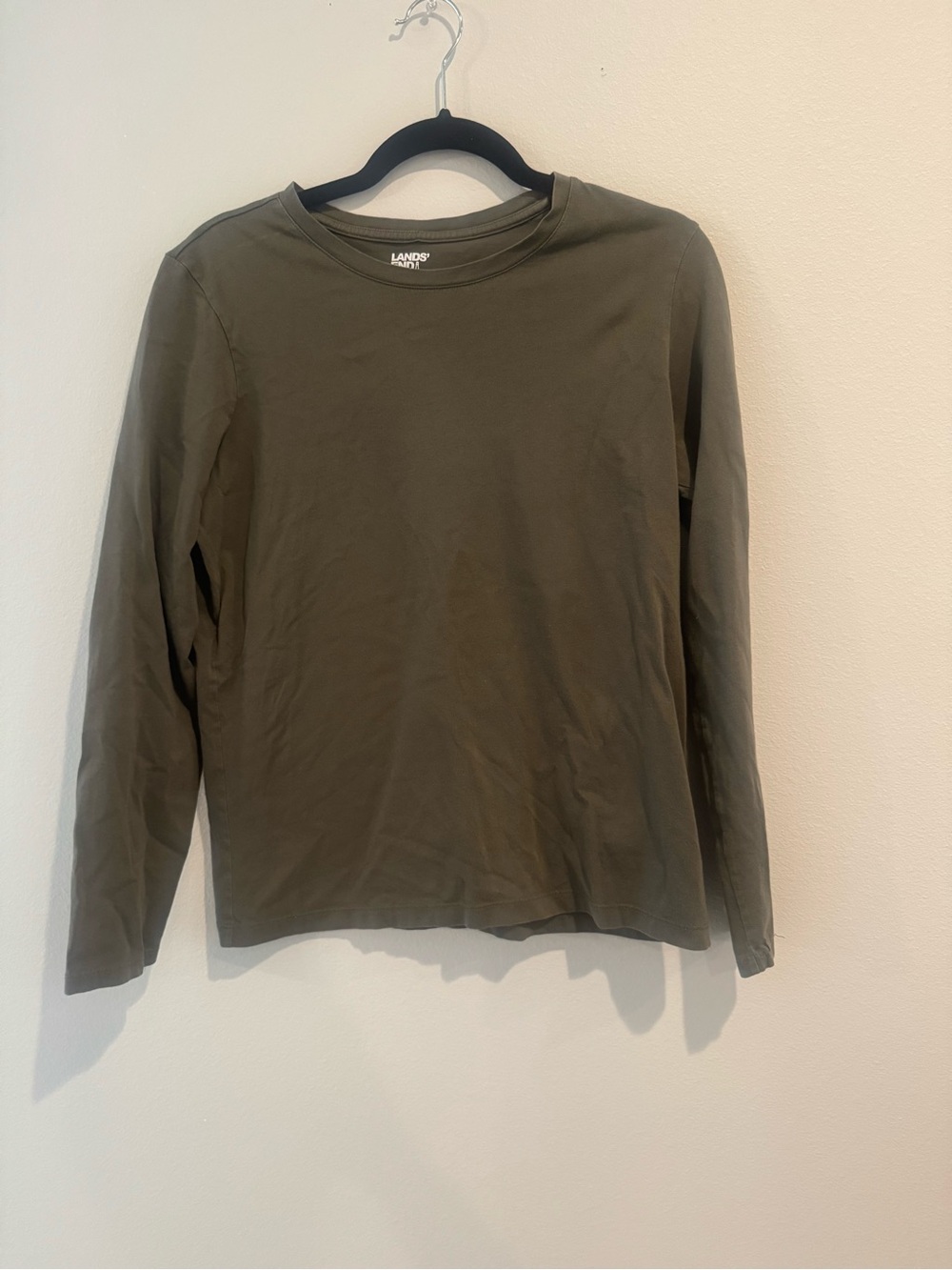 Lands' End Women’s Long Sleeve Crew Neck Shirt - Olive Green